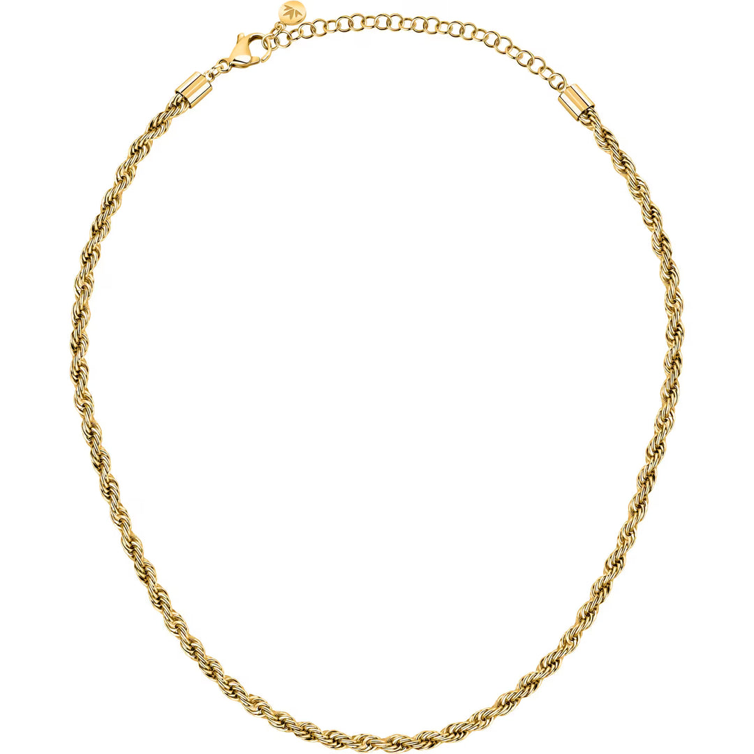 стомана със златно PVD, колие с усукана верижка (rope), Morellato, на бял фон