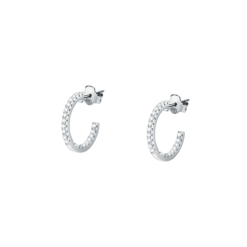 Обеци Morellato Tesori. Дамски обеци тип халки, изработени от сребро 925 с родиево покритие и инкрустирани Циркони. Диаметър 15 мм.