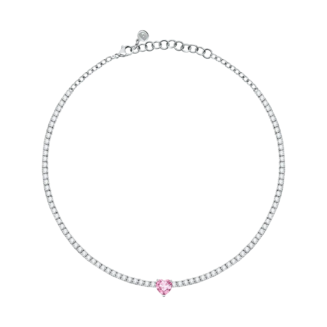 Дамско колие Chiara Ferragni, тенис стил, с бели цирконии и розов акцент