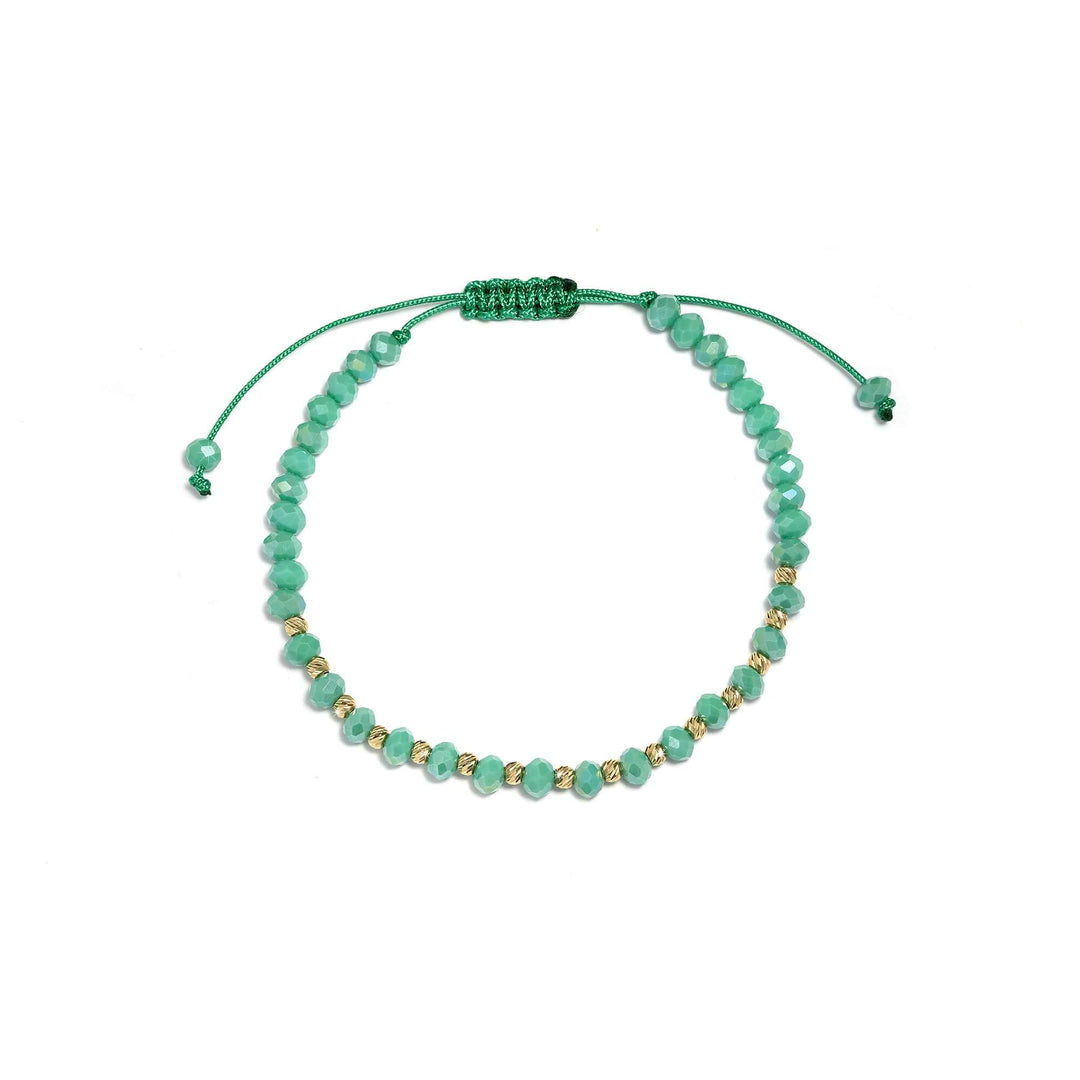 Златна гривна със зелен конец и златни елементи от злато 14к.Senso Gold