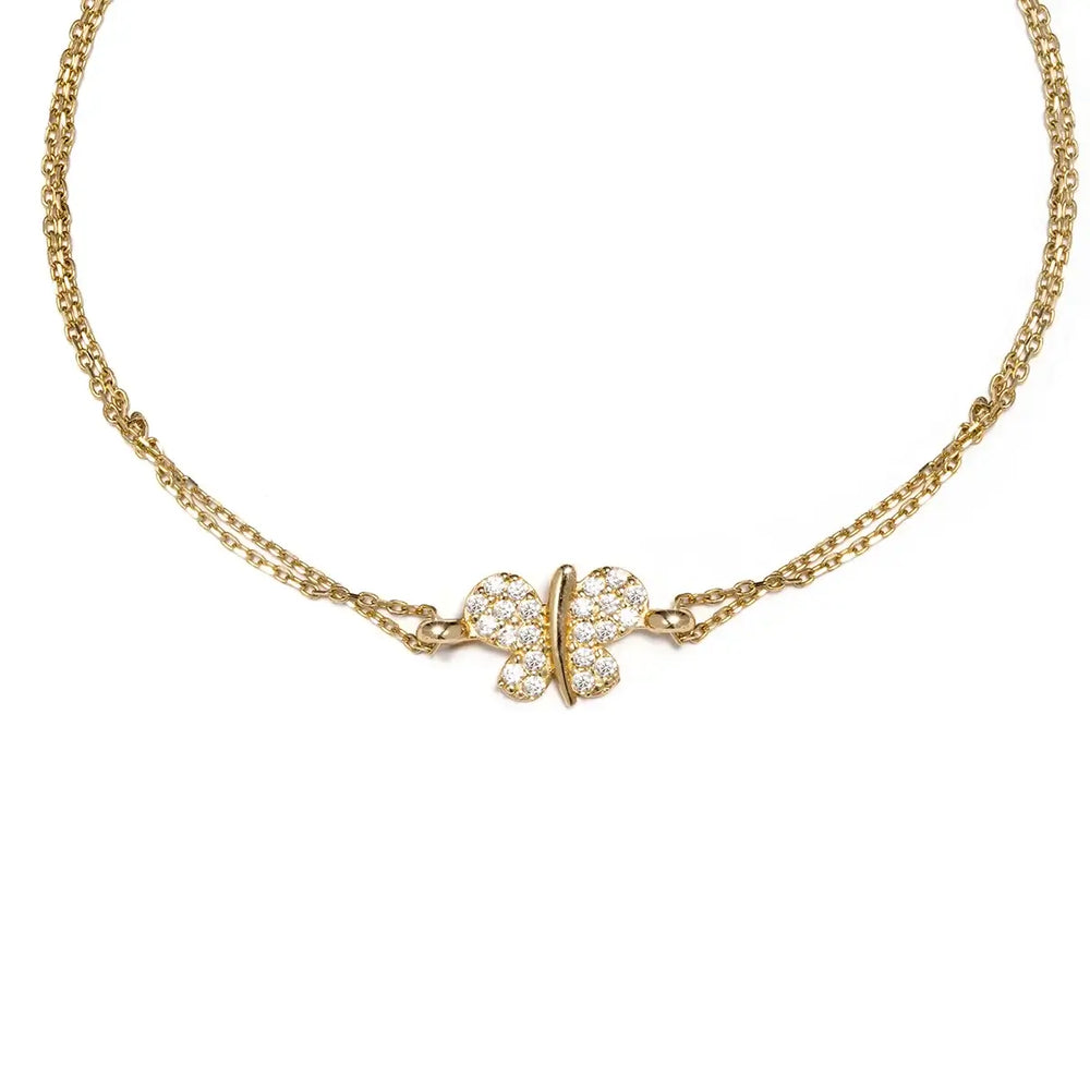 Елегантна златна гривна с циркони и пеперуда