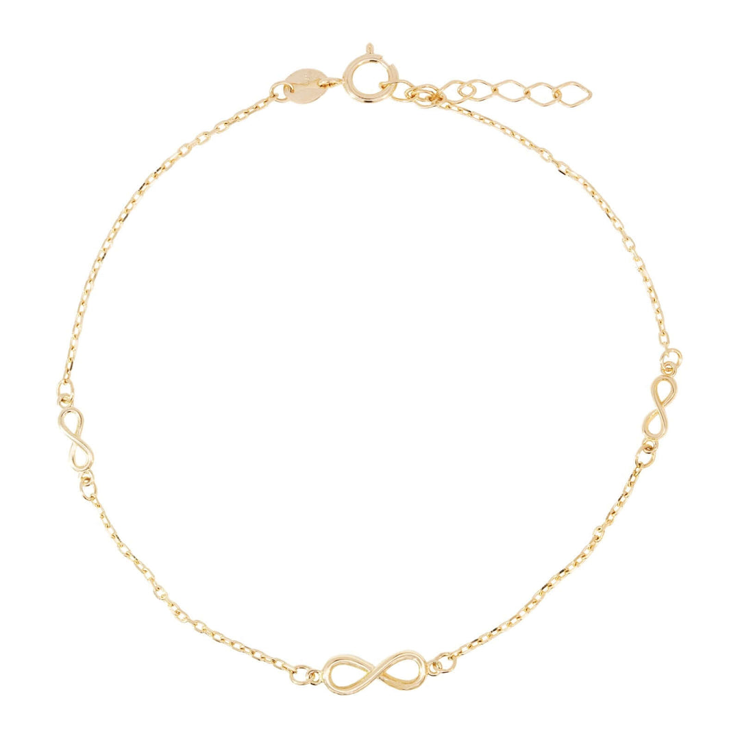 Дамска златна гривна от злато 14к с три малки безкрайности