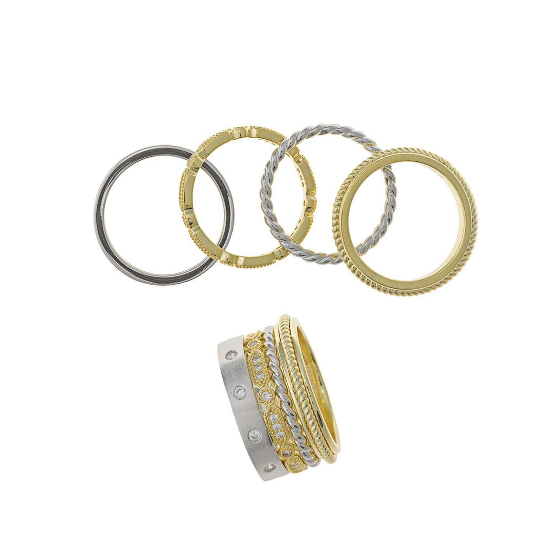 Елегантен сребърен четворен пръстен със златно покритие и циркони. 211S0117