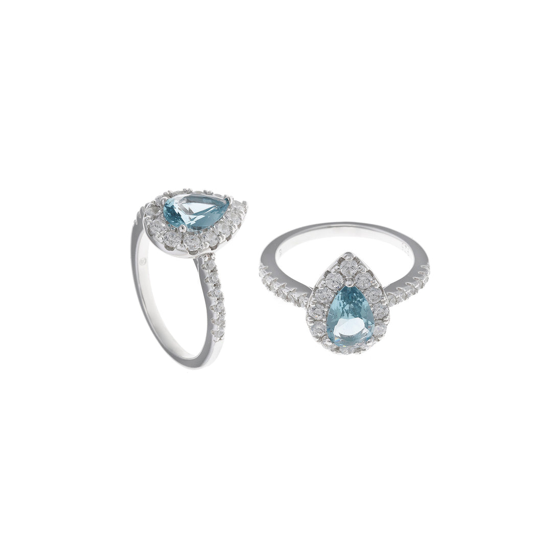 Дамски сребърен пръстен със сапфир и циркони.