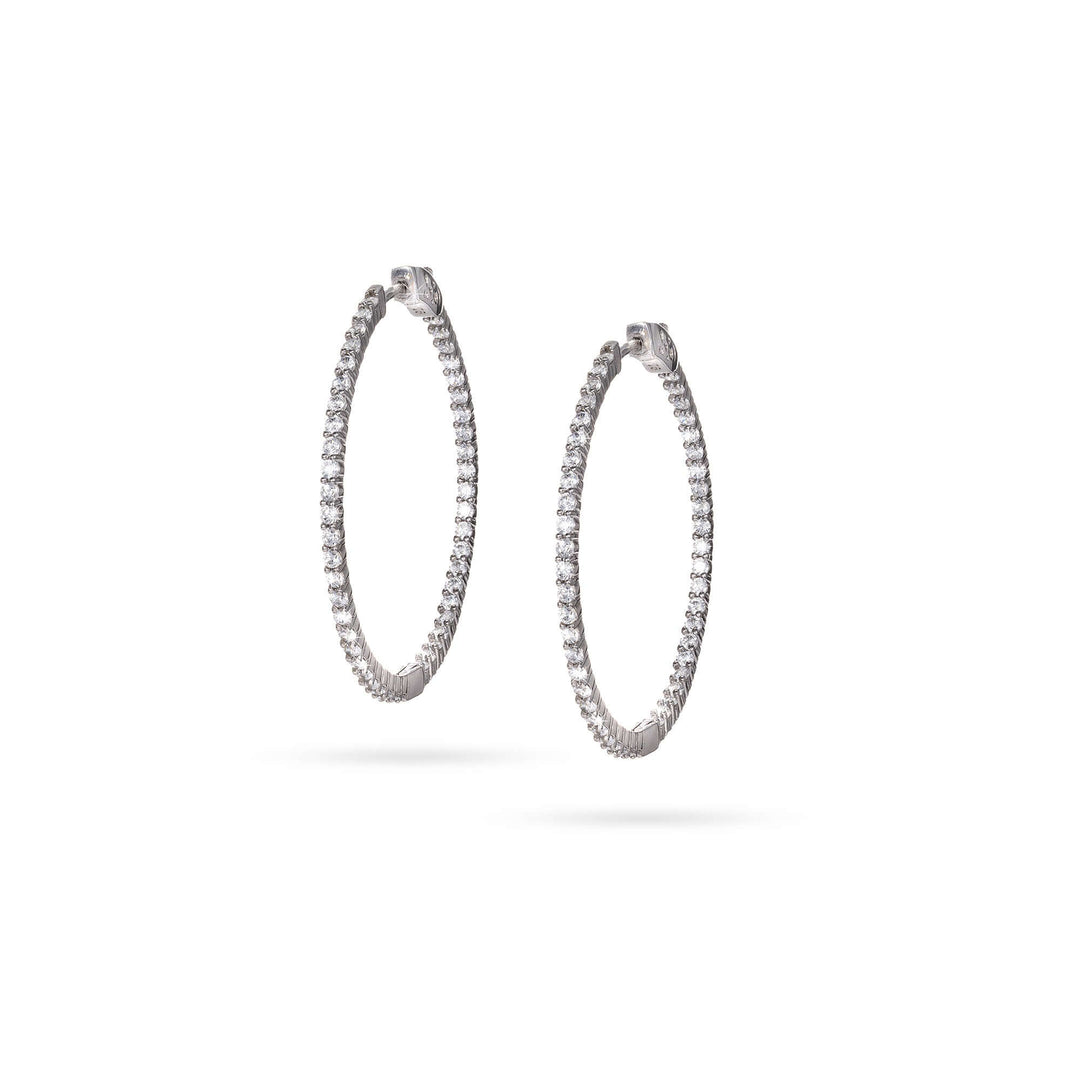 Класически сребърни обеци халки с циркони. Размер 4 см.