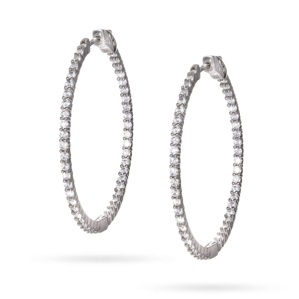 Класически сребърни обеци халки с циркони. от Senso Silver. Размер 4 см.