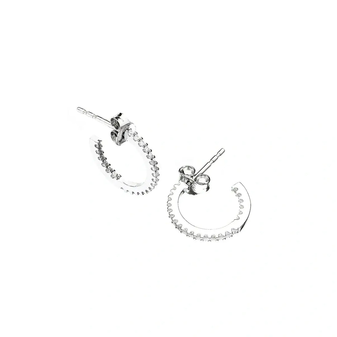 Дамски сребърни обеци халки с родиево покритие и кубични циркони, Ø1.5 см, преден изглед, Chiara Ferragni