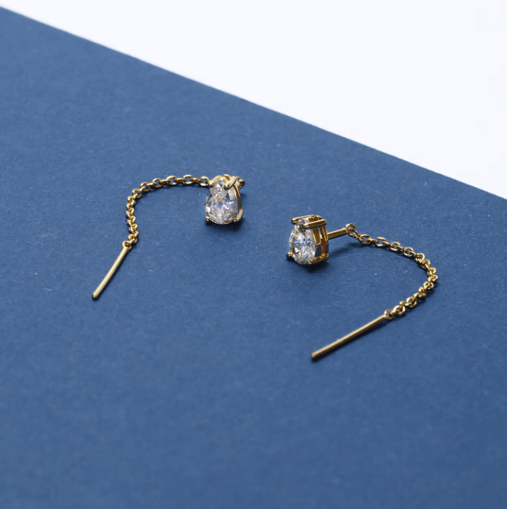 Дамски висящи обеци Morellato от сребро със златно покритие и циркони, изглед на верижката