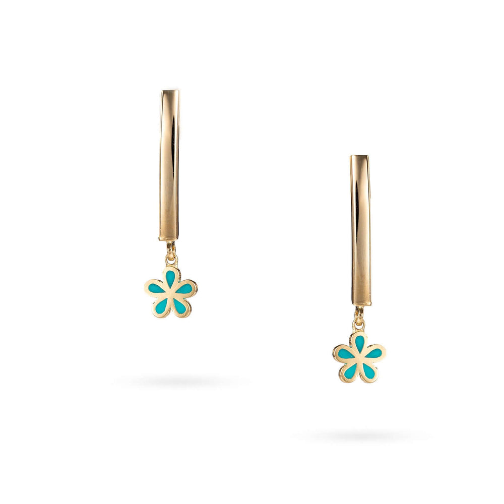 Дамски висящи златни обеци Senso Gold Shine, показани на бял фон.