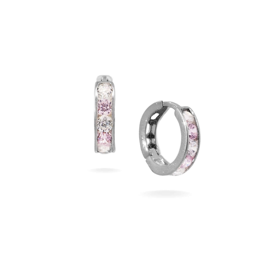 Дамски обеци халки от бяло злато с розови и бели циркони. Senso Gold