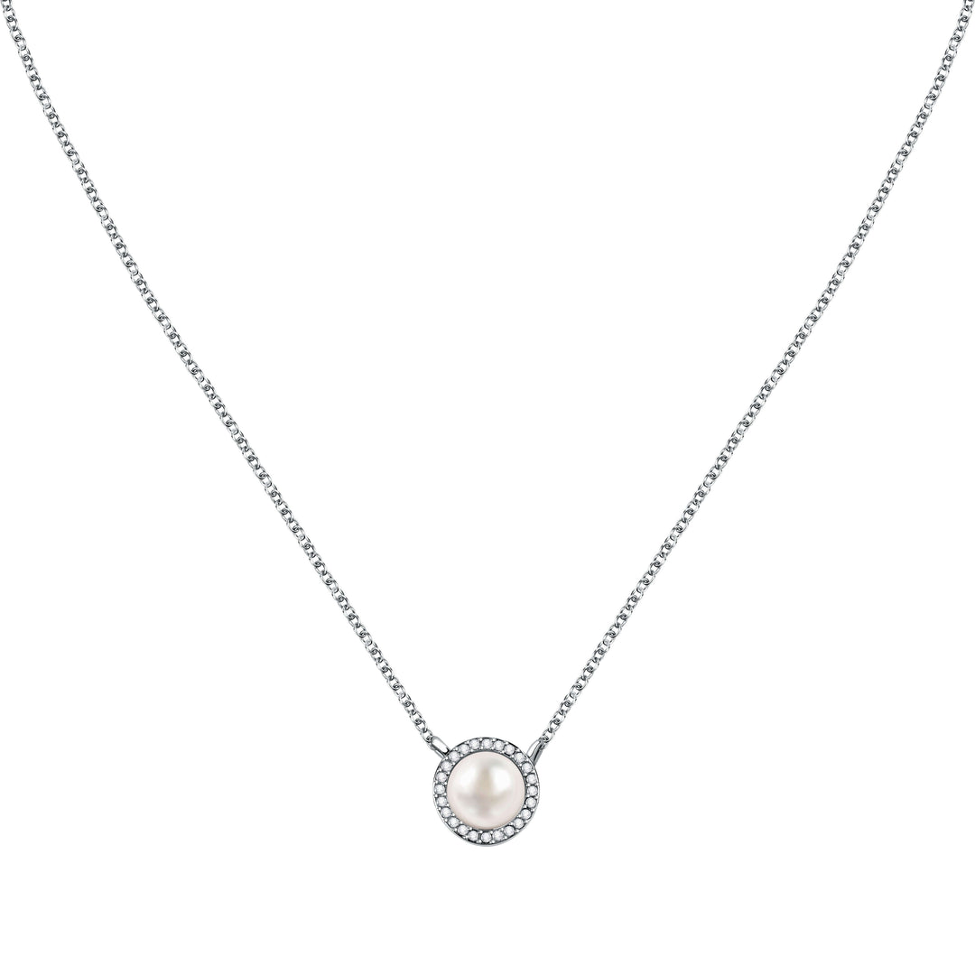 Дамско колие изработено от сребро 925 с култивирана перла и циркони. SAER49