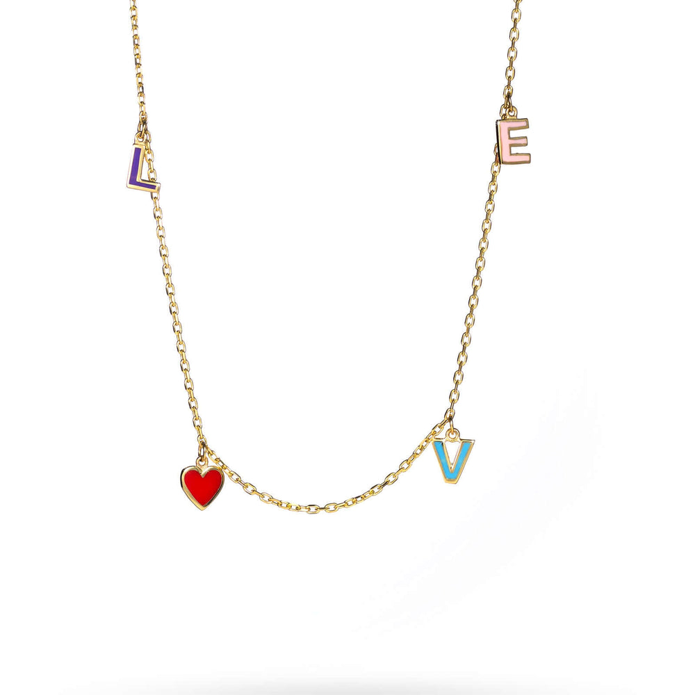 Дамско златно колие с надпис Love от цветен емайл. Senso Gold