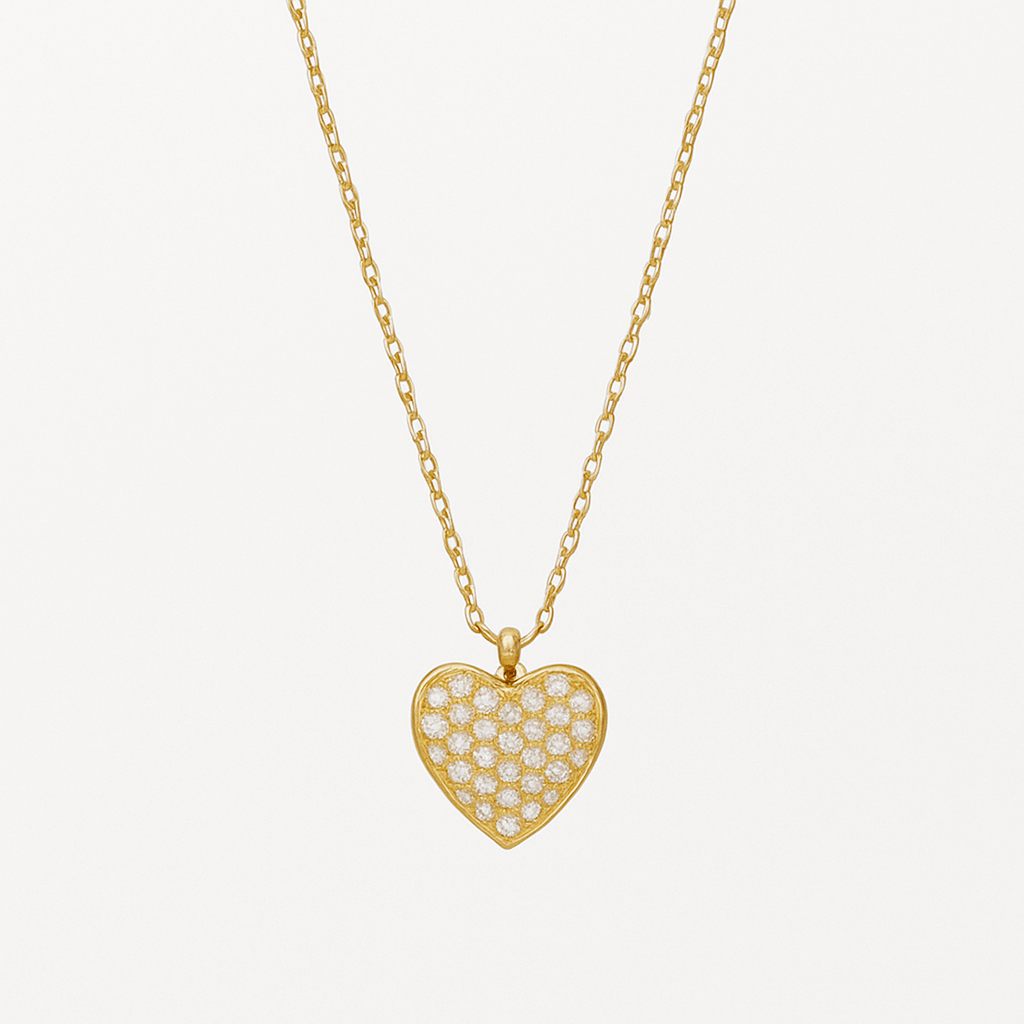 Нежно златно колие със сърце с инкрустирани кристали DN1973