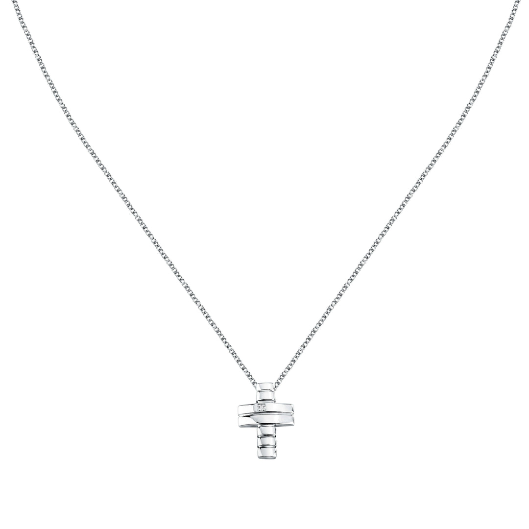 Мъжко колие с кръст, изработено от сребро 925 и инкрустиран диамант 0.005ct.Перфектно допълнение към ежедневния или официален стил. Morellato Diamonds SAYE01