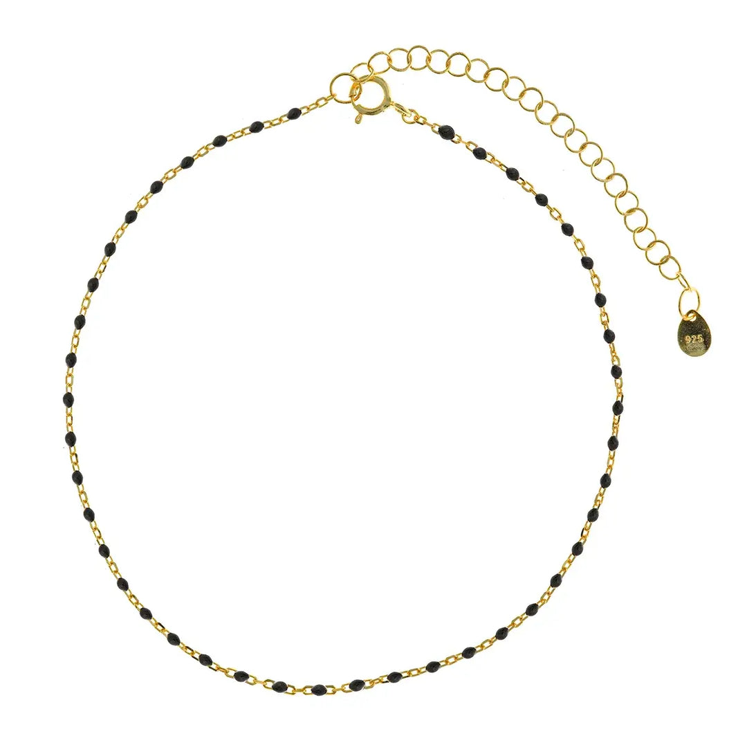 Позлатена сребърна гривна за глезен и крак с черни емайлирани мъниста от колекция Minijewels Enamel