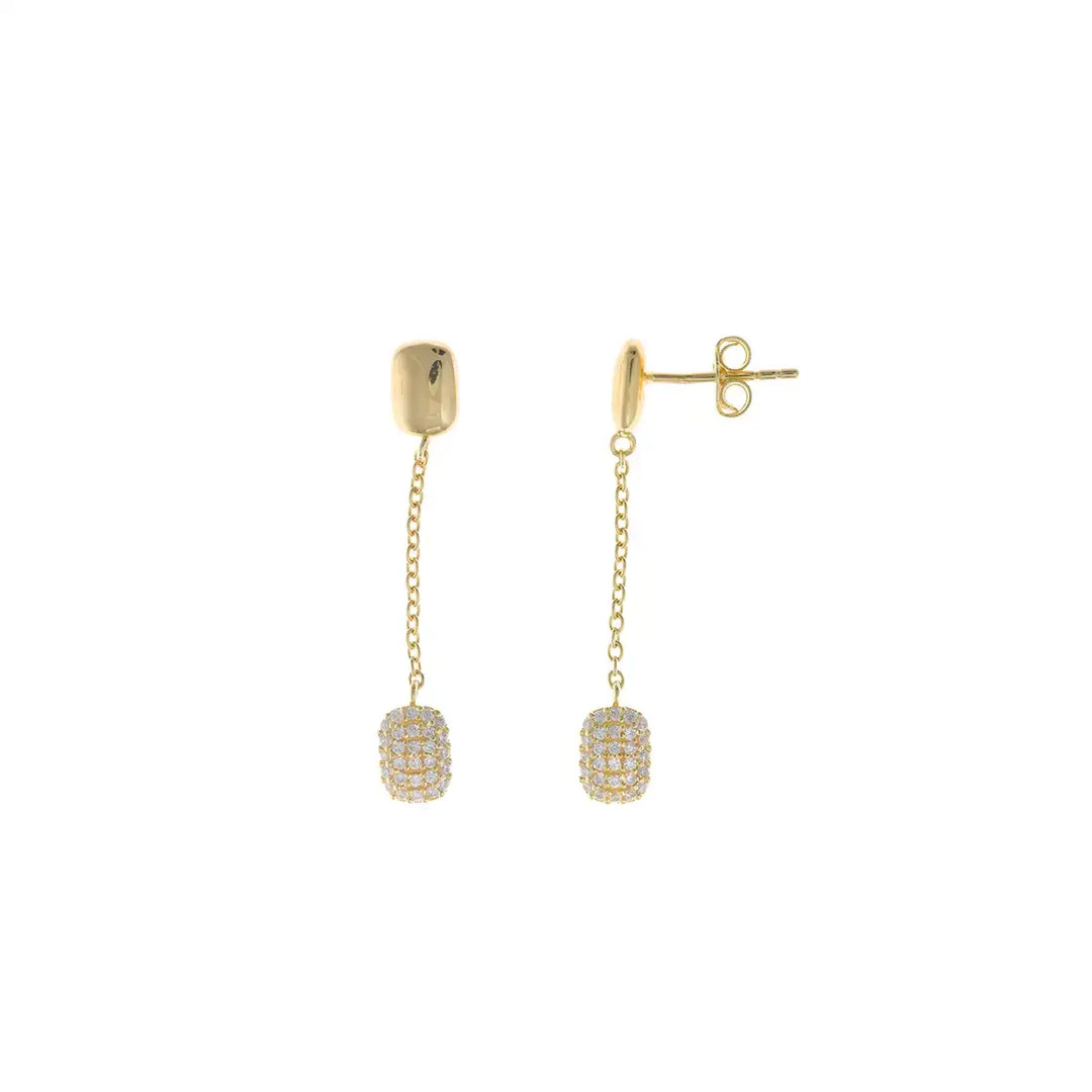 Позлатени сребърни висящи обеци с гладък елемент и бели цирконии от колекция Heritiere