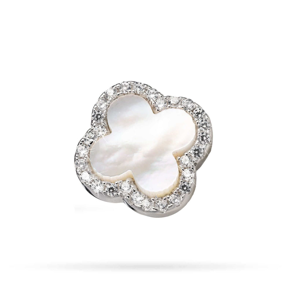 Сребърни обеци детелина с бял оникс и циркони Senso Silver, диаметър 13 мм, закопчаване тип винт – RE924