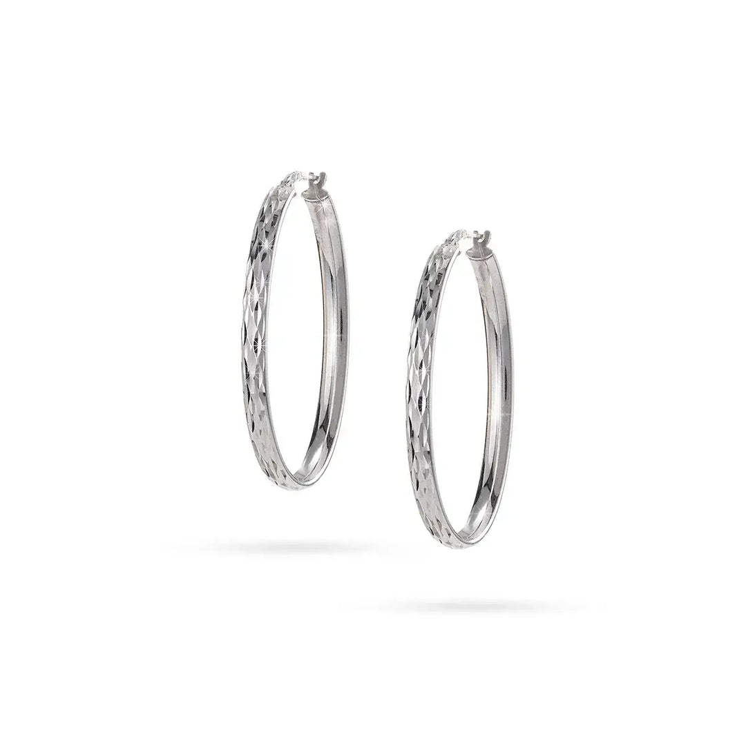 Луксозни сребърни обеци халки с родиево покритие