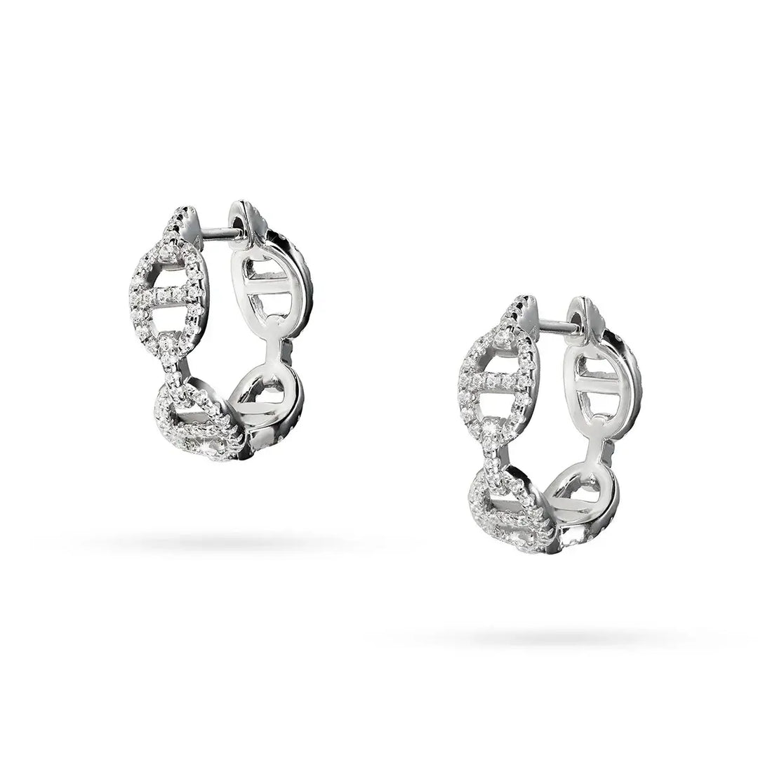 Сребърни обеци халки с родиево покритие и циркони