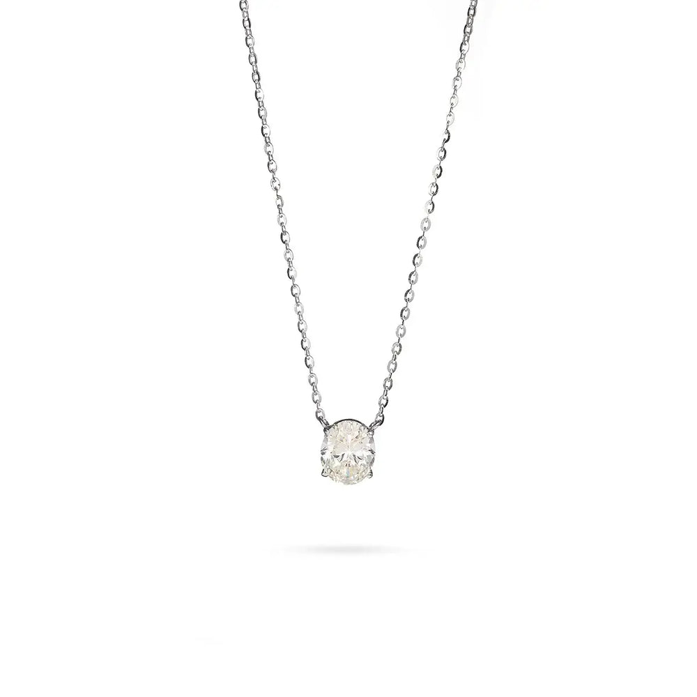 Колие от сребро с родиево покритие и овален циркон – стилен избор за всеки ден