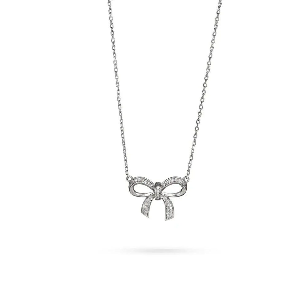 Колие от сребро с родиево покритие и панделка с циркони – фин акцент за ежедневието