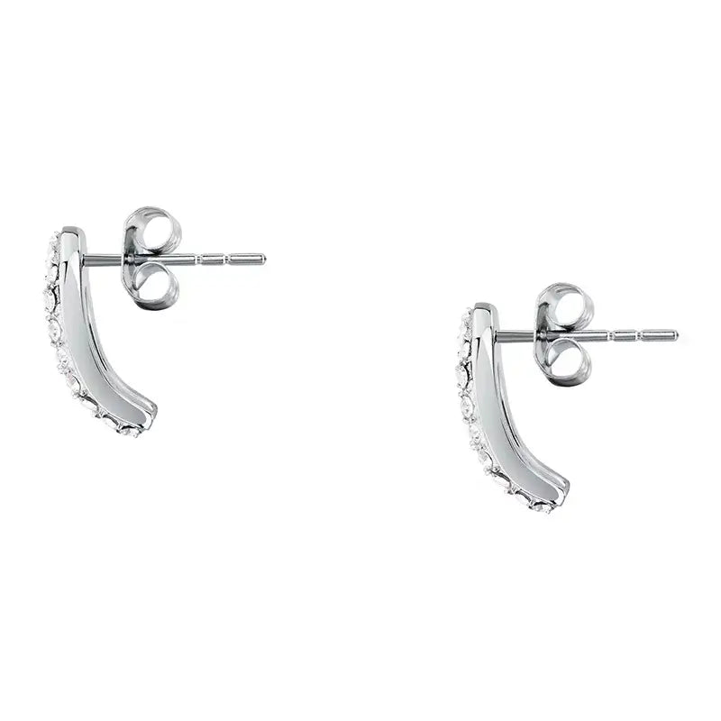 Профил на обеците с щифт и „butterfly“ стопер, сребриста стомана с кристали.