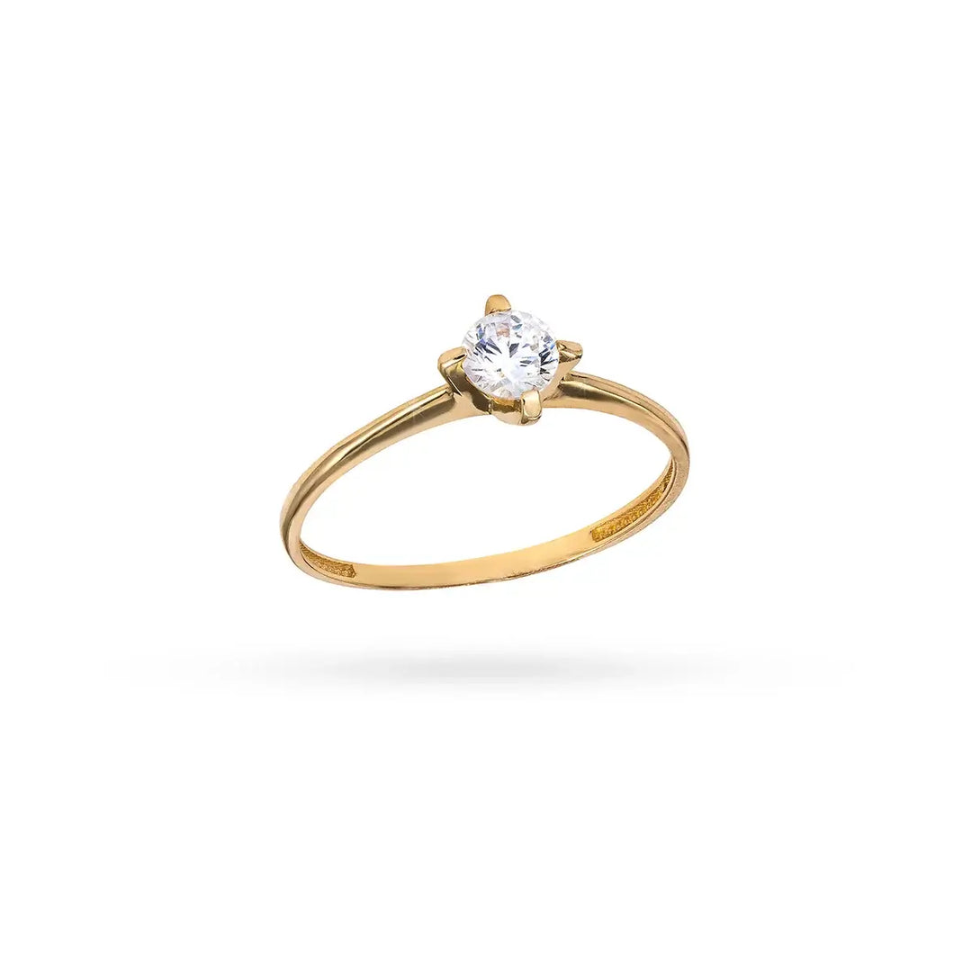 Златен пръстен с централен циркон и тънка изчистена халка