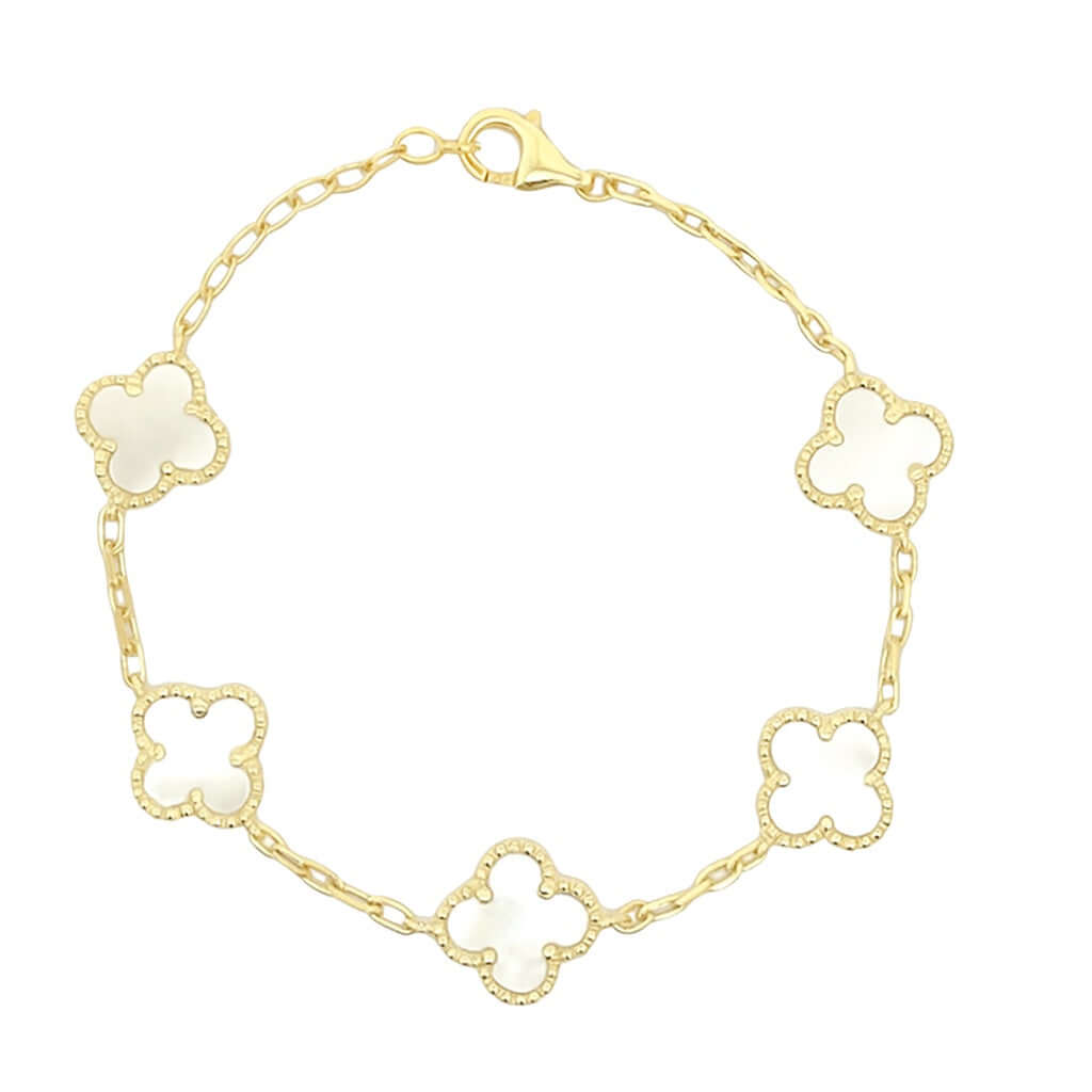 Дамска златна гривна с пет детелини от бял седеф. Senso Gold