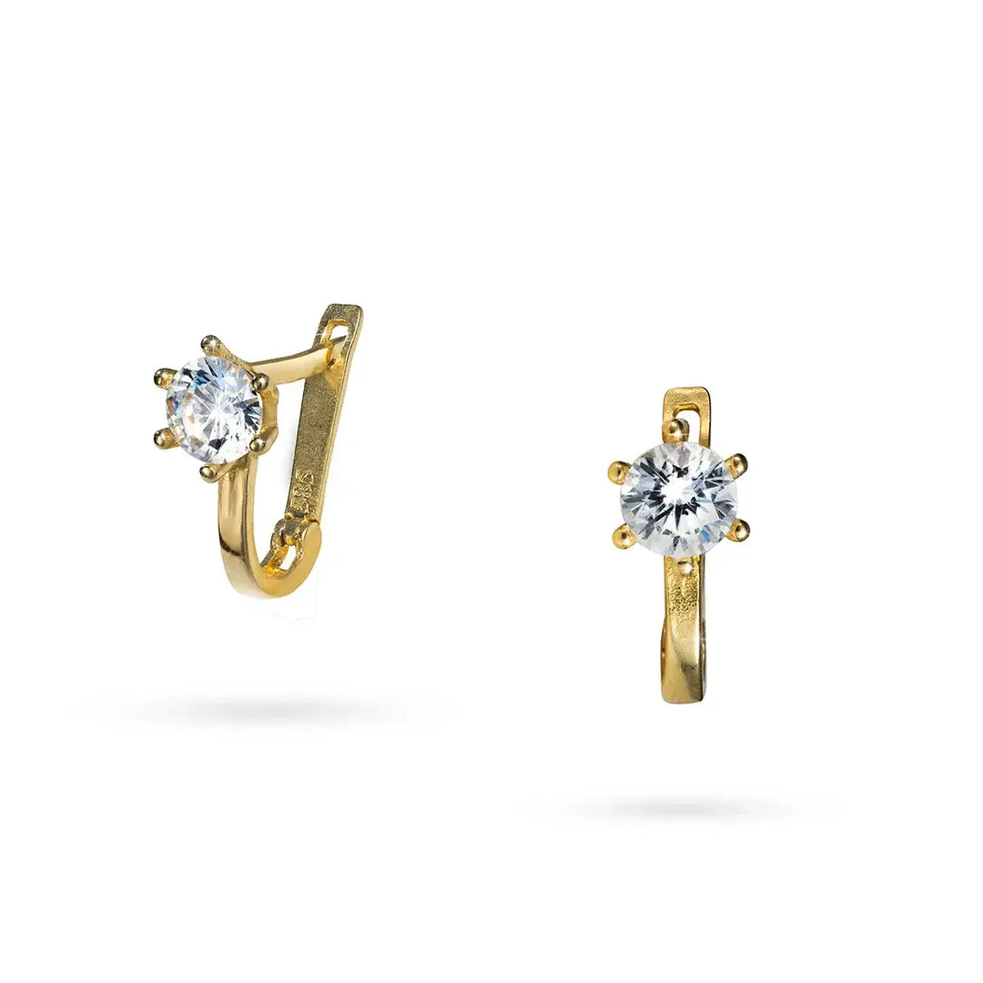 Златни дамски обеци с централен циркон и английска закопчалка