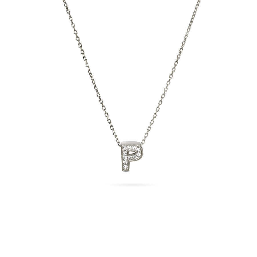 Златно колие с буква "P" - 14K бяло злато, дължина 42 см
