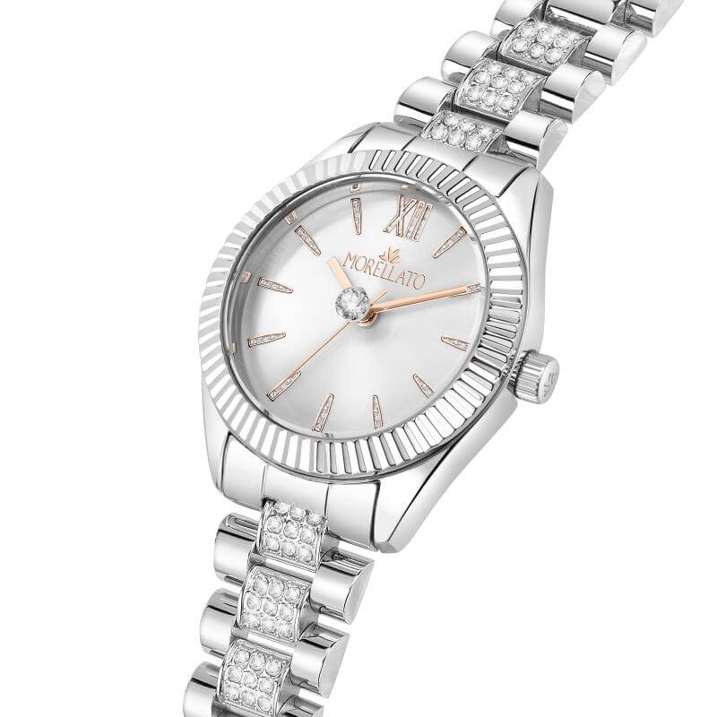 Часовник Morellato Magia. Дамски часовник с кварцов механизъм (VJ21). Каса 28 мм от стомана и инкрустирани Цирконии. Верижка от стомана. Минерално стъкло. Водоустойчивост 3 АТМ. Гаранция 2 години.