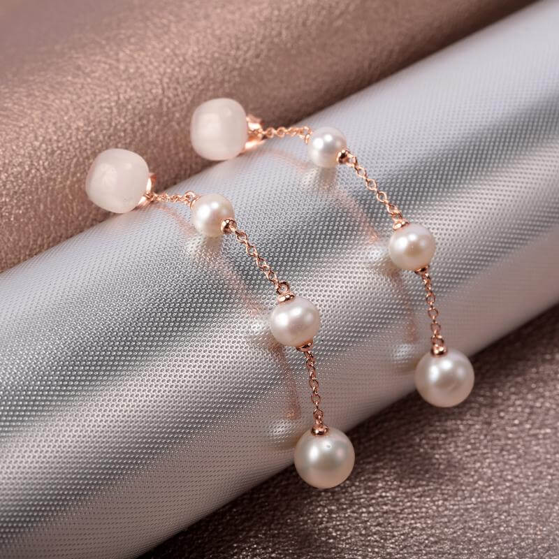 Обеци Morellato Gemma Perla. Дамски обеци изработени от сребро 925 с розово златно покритие и култивирани перли. Размер 6 см.