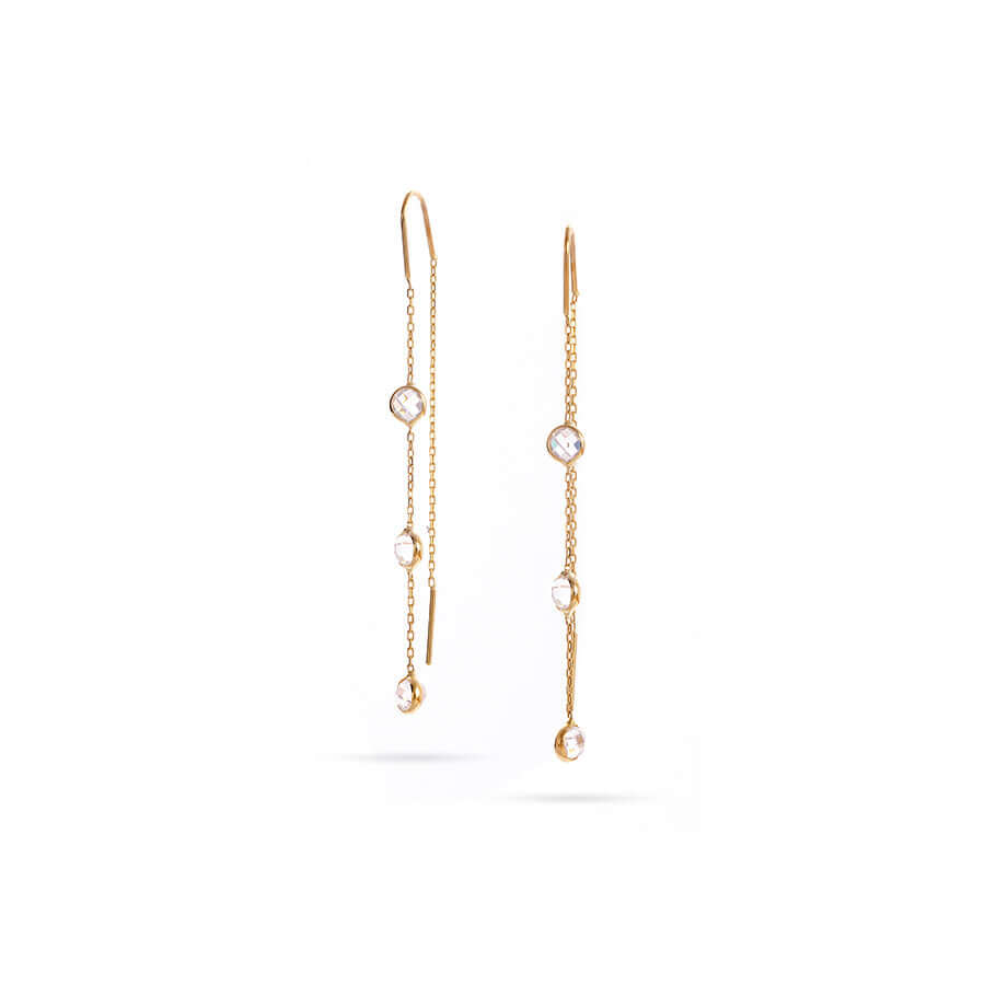 Дамски висящи златни обеци с циркони и жълто злато 14к, Senso Gold Stones