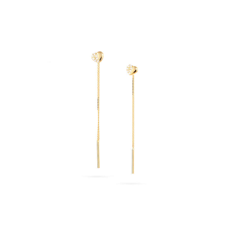 Дамски висящи златни обеци с циркони от жълто злато 14к, Senso Gold Crystal