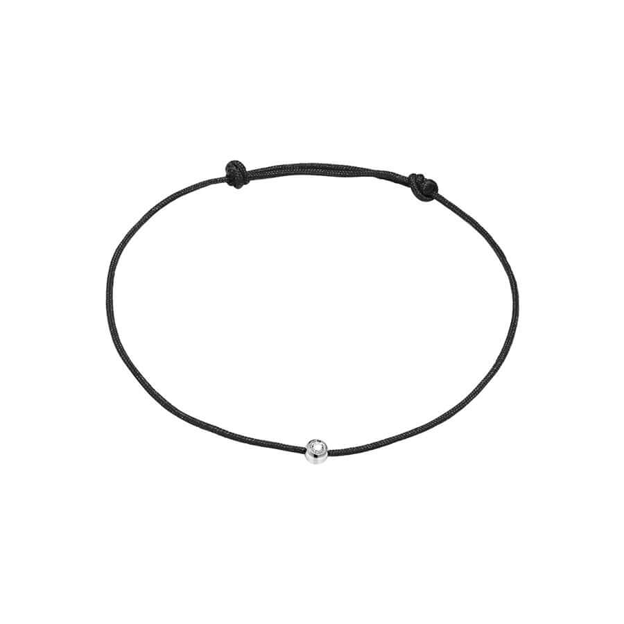 Гривна с черен конец и бяло злато с диамант - изглед отпред