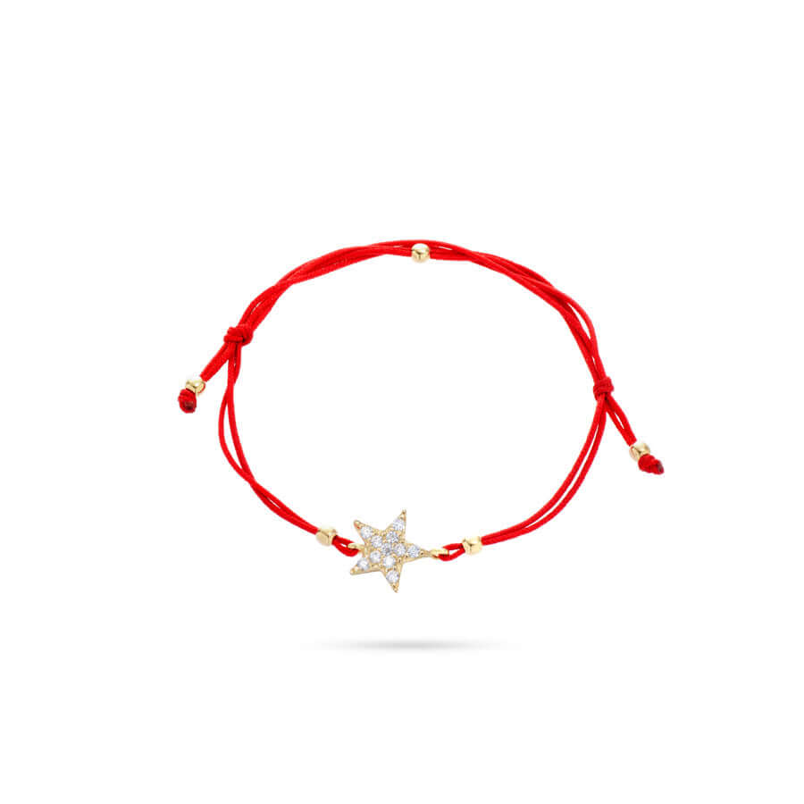 Златна гривна с червен конец и златна звезда с цирконии - Senso Gold Star