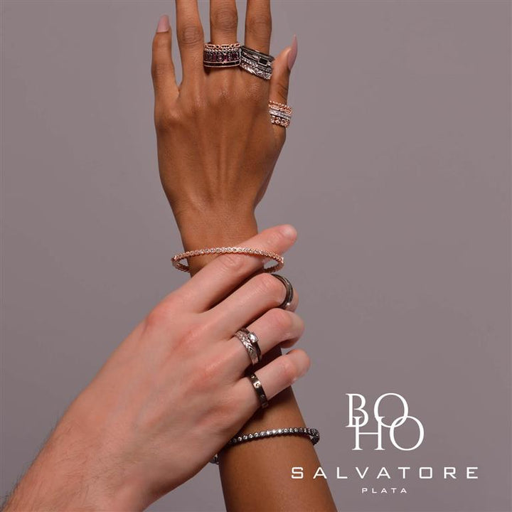 Дамски четворен пръстен с розово златно покритие и бели циркони | Salvatore Plata Boho