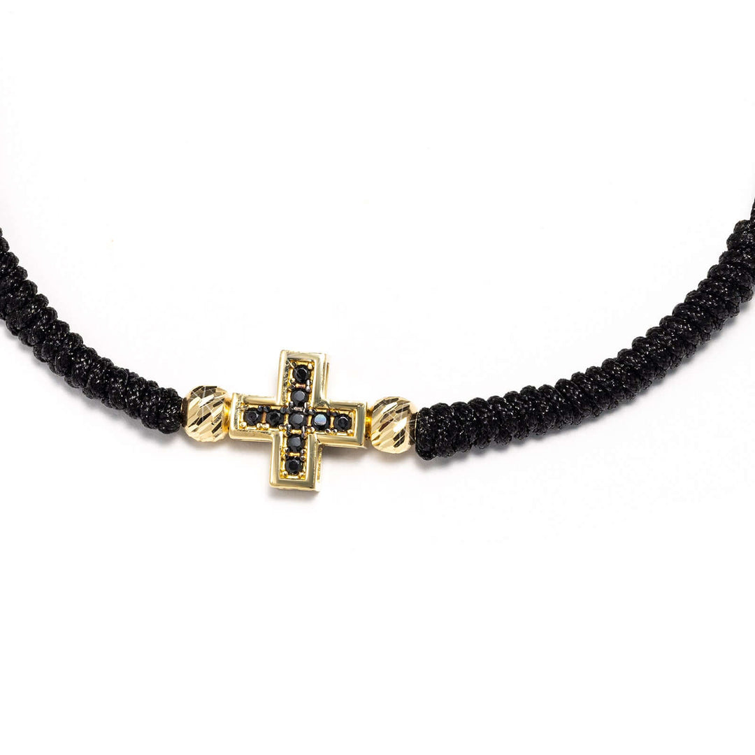 BRACELET Senso Gold Cross with Black Stones