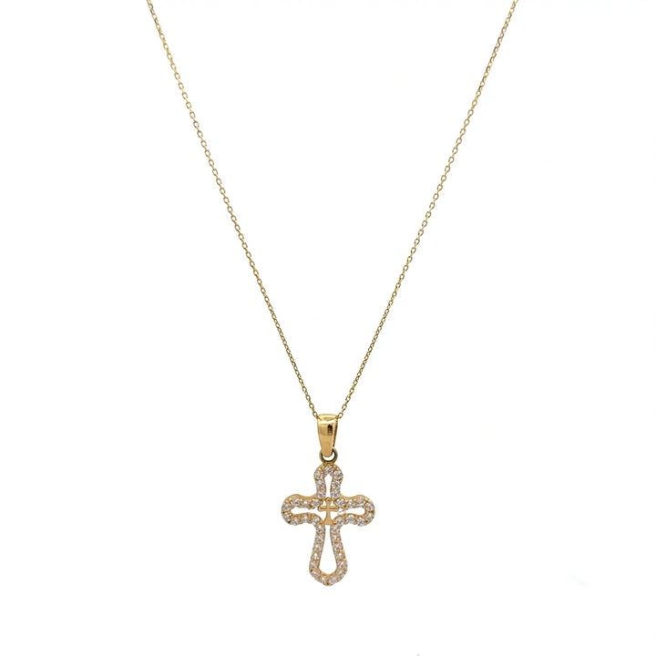 Gold necklace with cross pendant 14K with zirconia | Senso Gold Shine