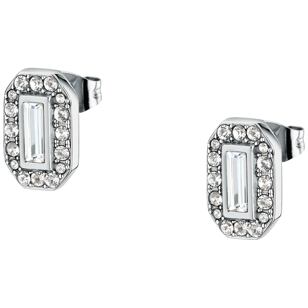 Дамски обеци Crystals със сребрист блясък и бели кристали