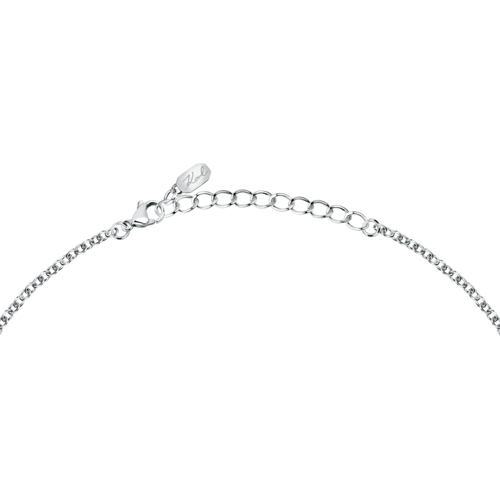 Елегантно дамско колие Karl Lagerfeld от стомана с висулка сърце катинар и бял кристал, дължина 40–45 см. Идеален подарък – поръчай онлайн.