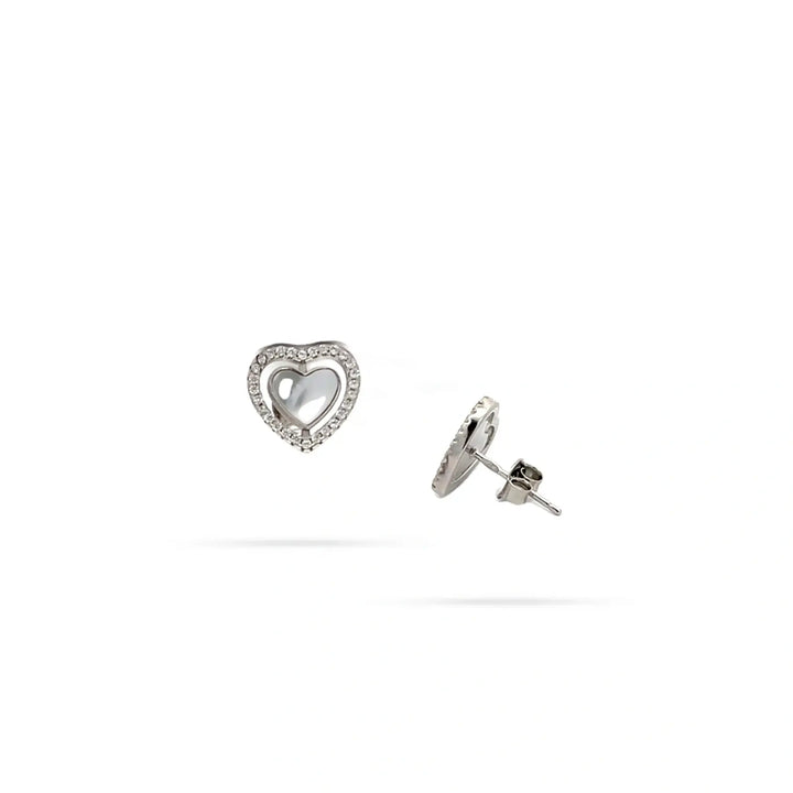 Women's silver earrings Senso Silver in the shape of a heart, pearl, and zirconia