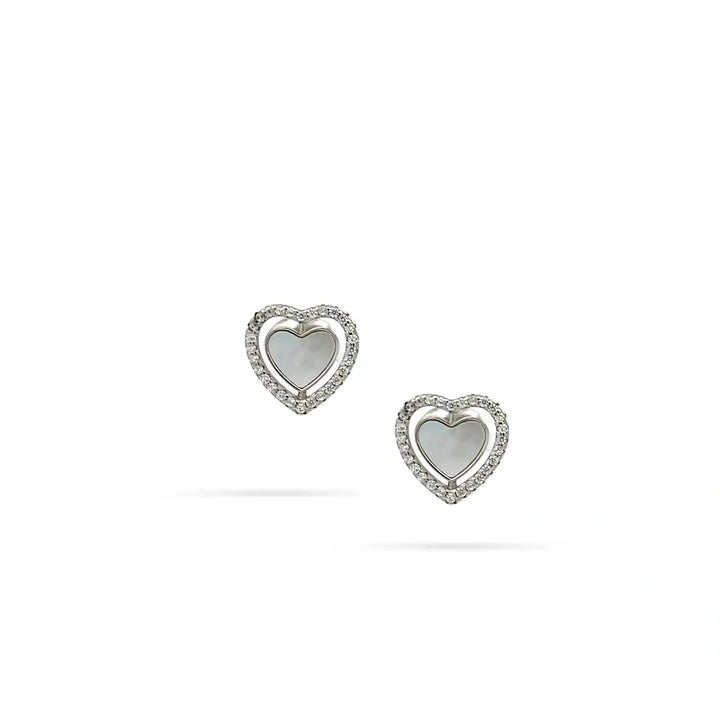 Women's silver earrings Senso Silver in the shape of a heart, pearl, and zirconia