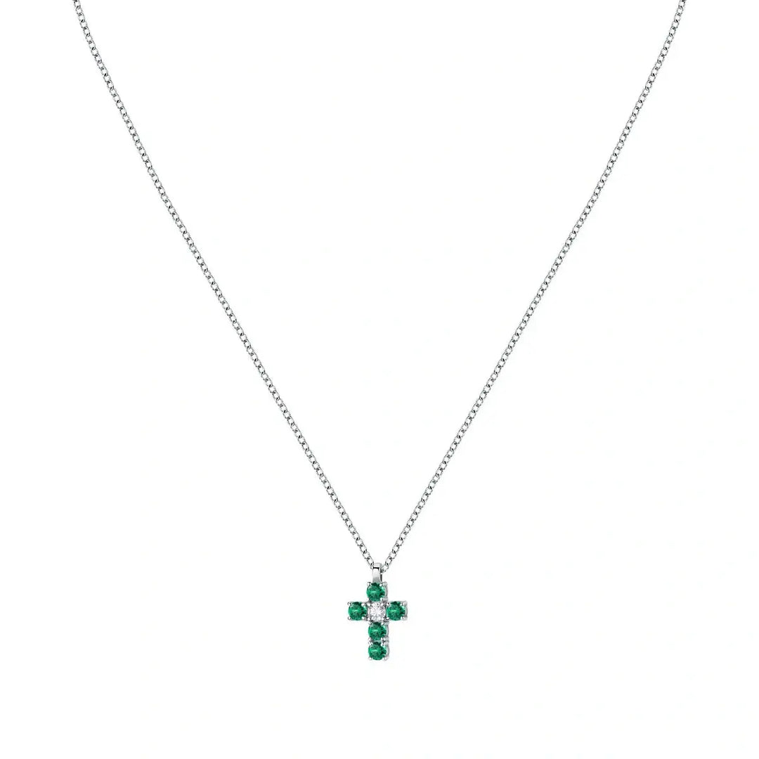 Women's silver necklace with a cross and green zirconia | Morellato Treasures