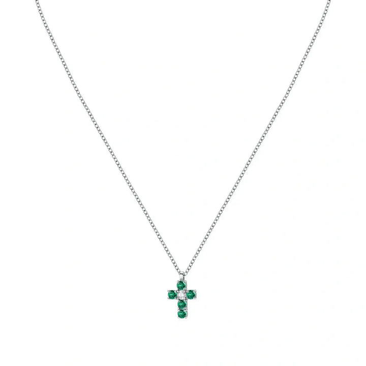 Women's silver necklace with a cross and green zirconia | Morellato Treasures