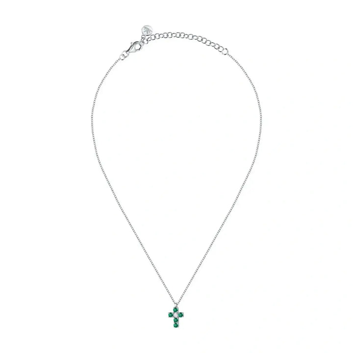 Women's silver necklace with a cross and green zirconia | Morellato Treasures