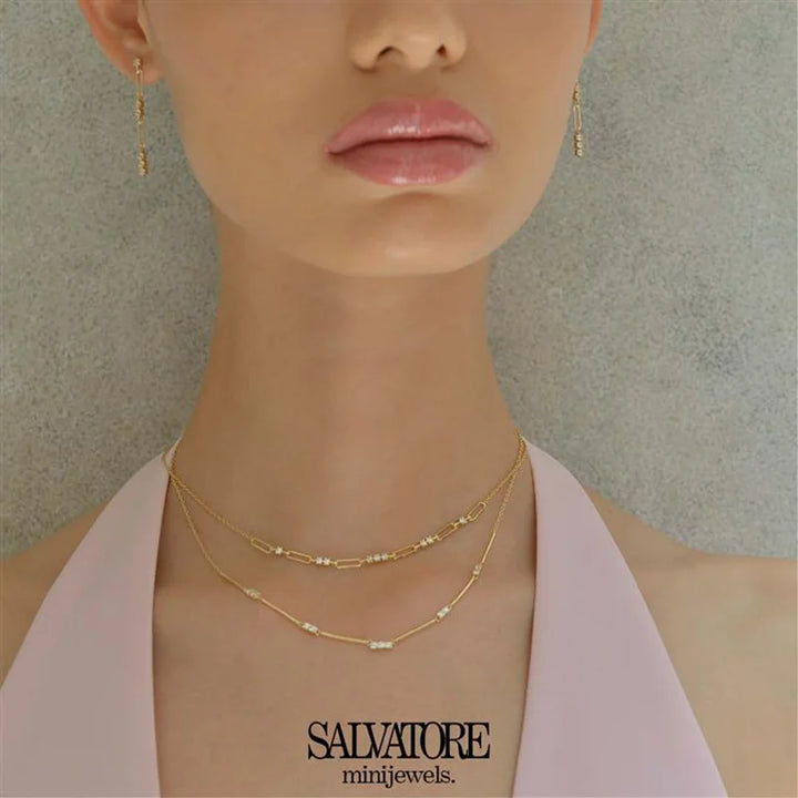 Дамско сребърно колие с правоъгълни златни звена и циркони Salvatore MiniJewels