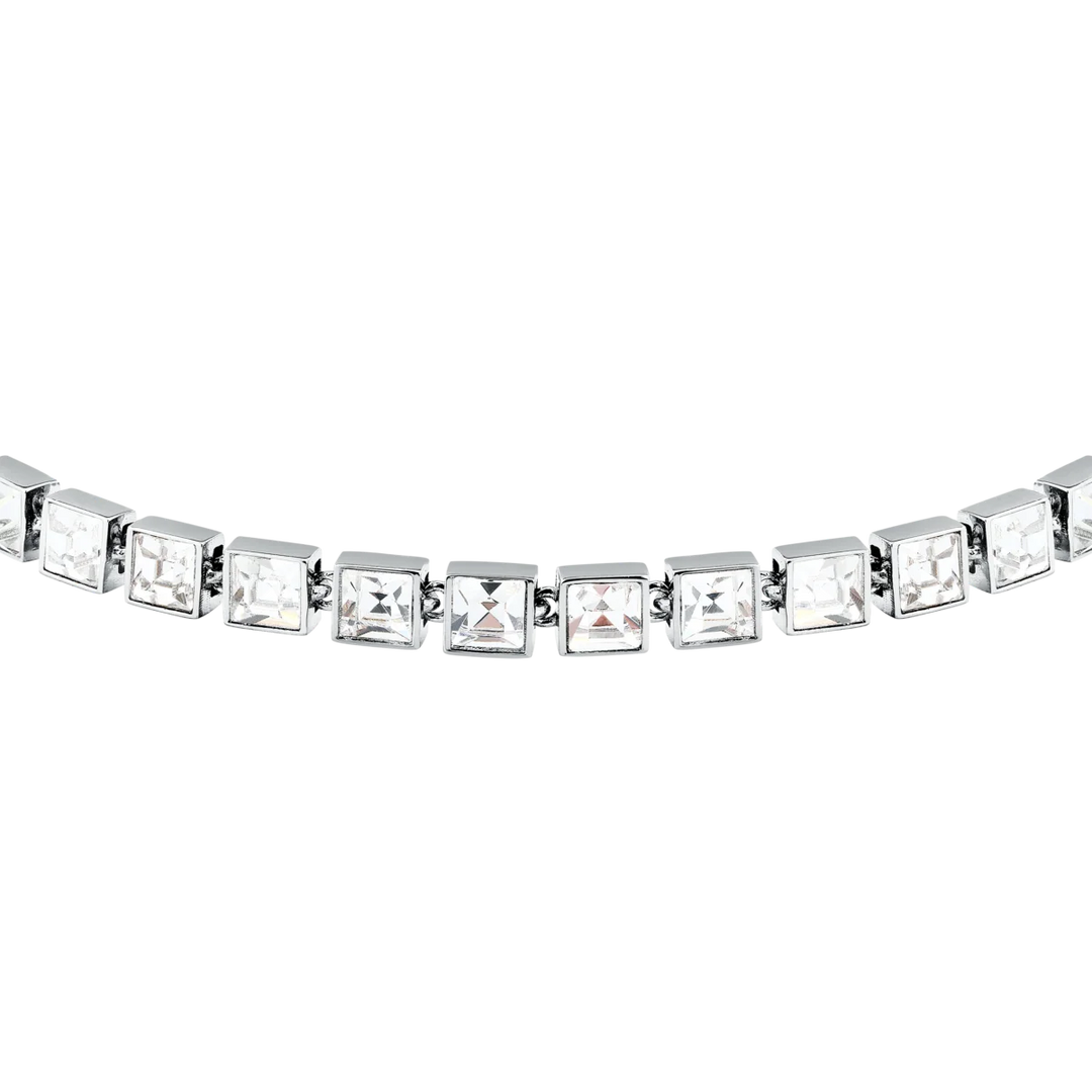 Дамска гривна Karl Lagerfeld Crystals, детайлен изглед на квадратните бели кристали по обиколката – модел KLAYC24