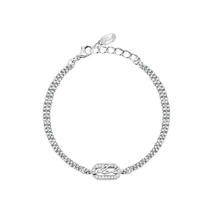 Дамска гривна Karl Lagerfeld Crystals, сребриста двойна верижка и централен елемент с кристали – модел KLAYC33