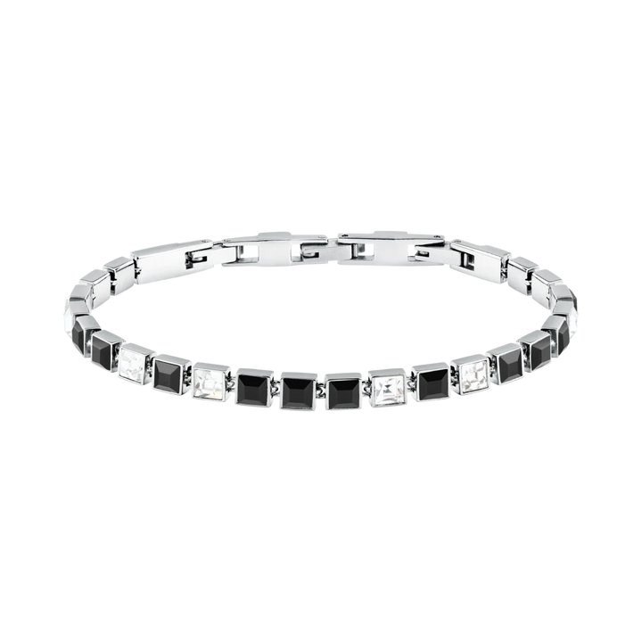 Дамска гривна Karl Lagerfeld Crystals от сребриста стомана с бели и черни кристали – модел KLAYC23
